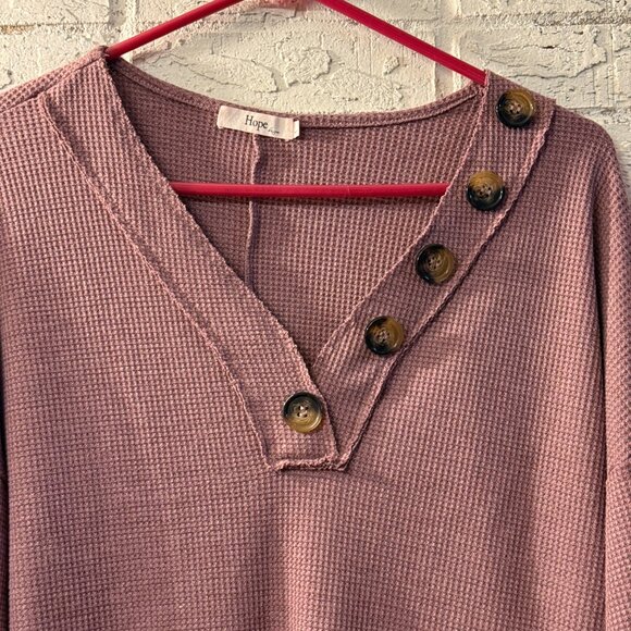 Hope Waffle Knit Button Neck Long Sleeve Top | Mauve Purple Pullover | Size Larg - Picture 2 of 9